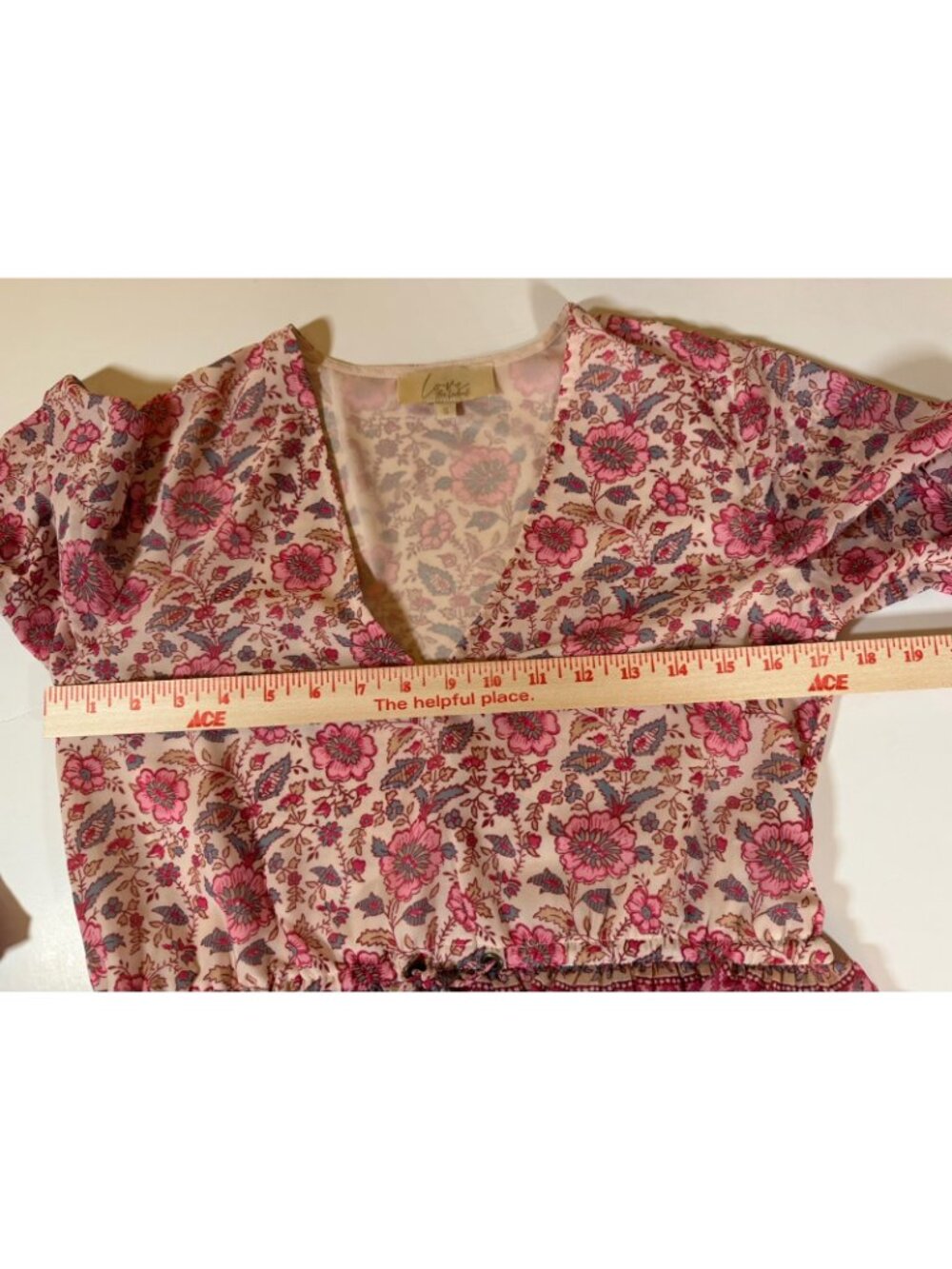 Love the Label pink floral ruffle maxi v-neck flowy dress bohemian paisley S - Picture 8 of 10